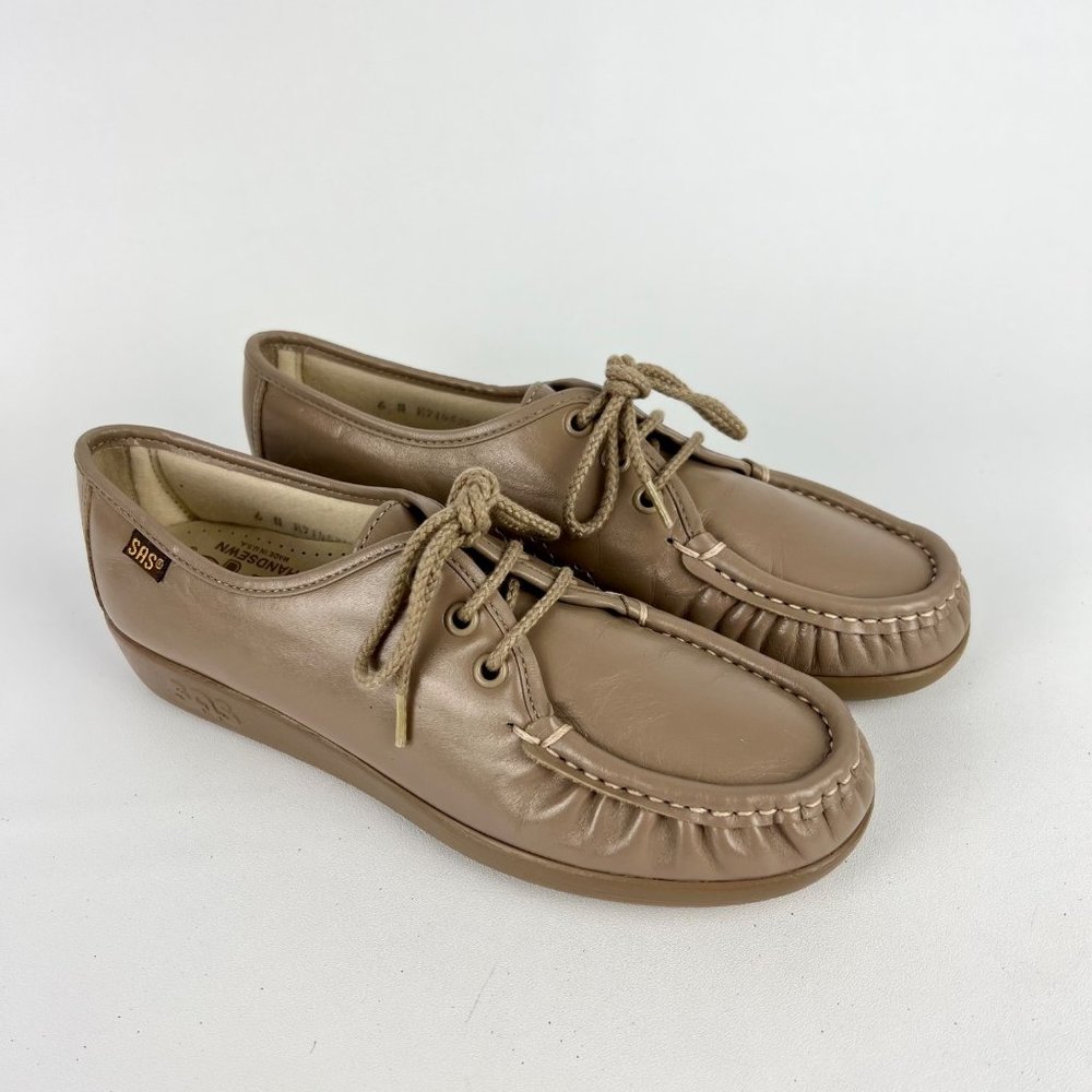 SAS Womens Siesta Narrow Lace Up Comfort Loafers Taupe Tan Leather size 6N